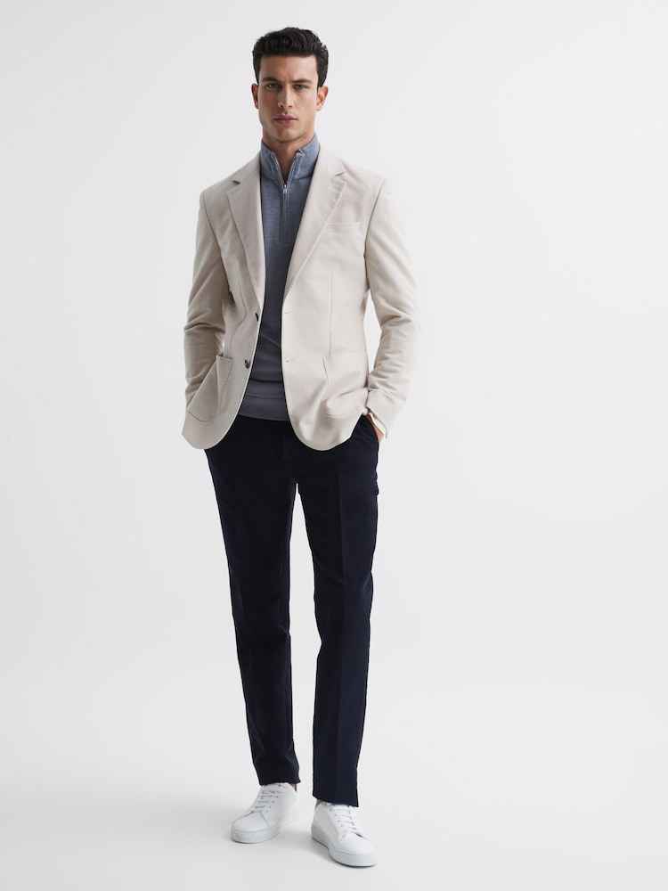 Reiss Airforce Blue Leo Wool Colourblock Zip Neck Polo - Image 7 of 7
