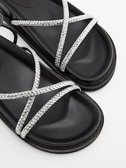 Black Chunky Jewelled Footbed Sandals with Ankle Wrap Strap - Image 6 of 8