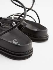 Black Chunky Jewelled Footbed Sandals with Ankle Wrap Strap - Image 7 of 8