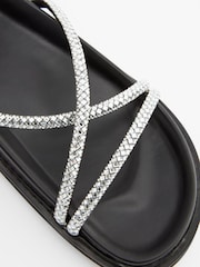 Black Chunky Jewelled Footbed Sandals with Ankle Wrap Strap - Image 8 of 8