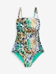 Myleene Klass Green Snake Print Bandeau Tummy Control Swimsuit - Image 4 of 4