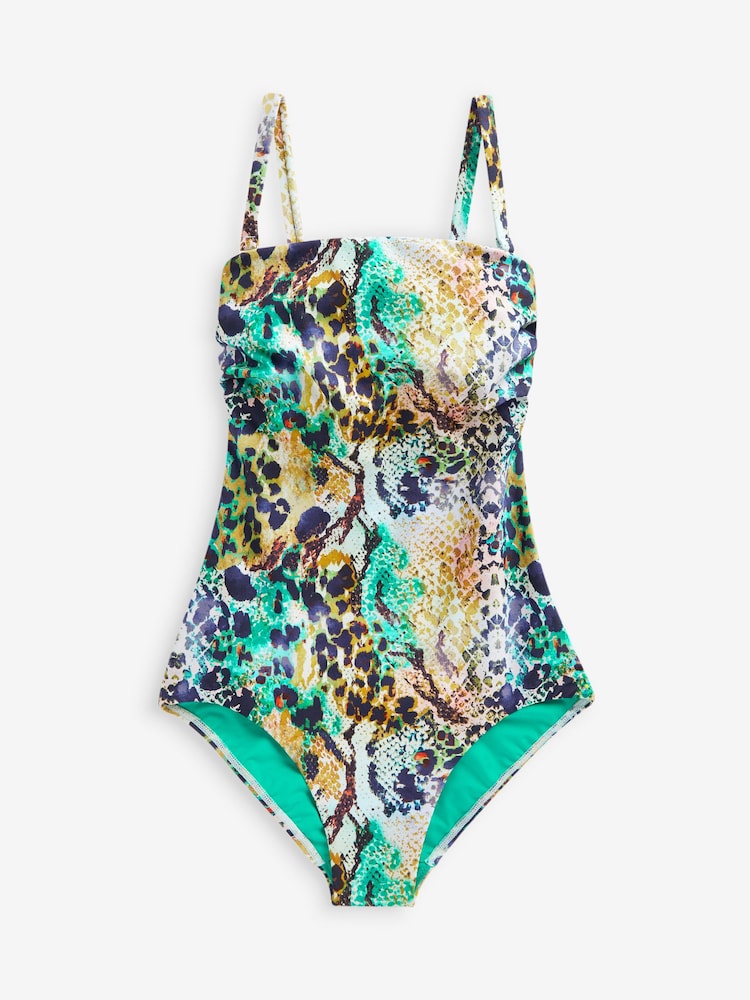 Myleene Klass Green Snake Print Bandeau Tummy Control Swimsuit - Image 4 of 4