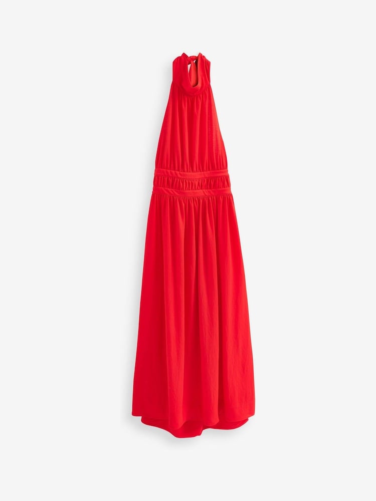 Red Sleeveless Halter Neck Midi Dress - Image 5 of 5
