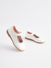 White Patent Leather Standard Fit (F) Brogue Mary Jane Shoes - Image 1 of 6