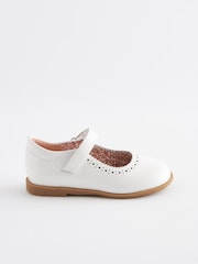 White Patent Leather Standard Fit (F) Brogue Mary Jane Shoes - Image 2 of 6