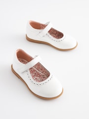 White Patent Leather Standard Fit (F) Brogue Mary Jane Shoes - Image 3 of 6