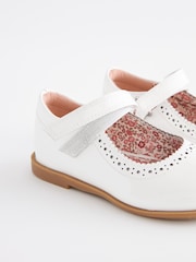 White Patent Leather Standard Fit (F) Brogue Mary Jane Shoes - Image 5 of 6