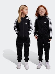 adidas Black Sportswear Essentials 3-Stripes Shiny Tracksuit - Image 1 of 9