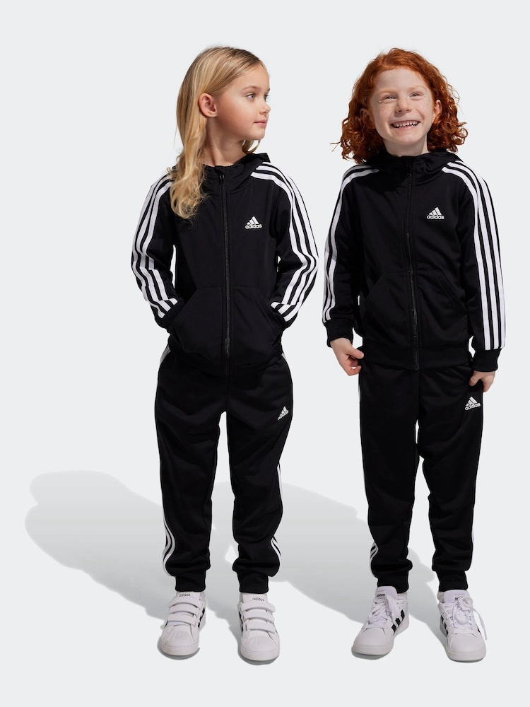 adidas Black Sportswear Essentials 3-Stripes Shiny Tracksuit - Image 1 of 9