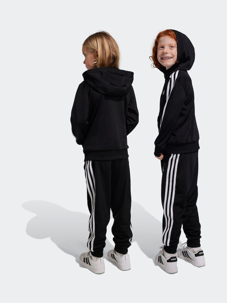 adidas Black Sportswear Essentials 3-Stripes Shiny Tracksuit - Image 2 of 9