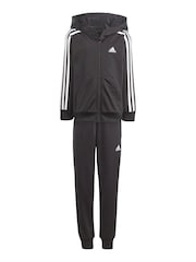 adidas Black Sportswear Essentials 3-Stripes Shiny Tracksuit - Image 3 of 9