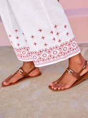 White Linen Mix Embroidery Culotte Trousers - Image 6 of 7