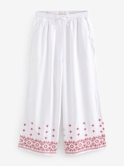 White Linen Mix Embroidery Culotte Trousers - Image 7 of 7