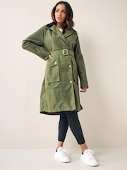 Barbour® International Khaki Green Rossin Longline Belted Jacket - Image 1 of 2