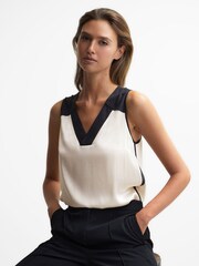 Reiss Black/Blush Sadie Colourblock Silk Vest - Image 1 of 6