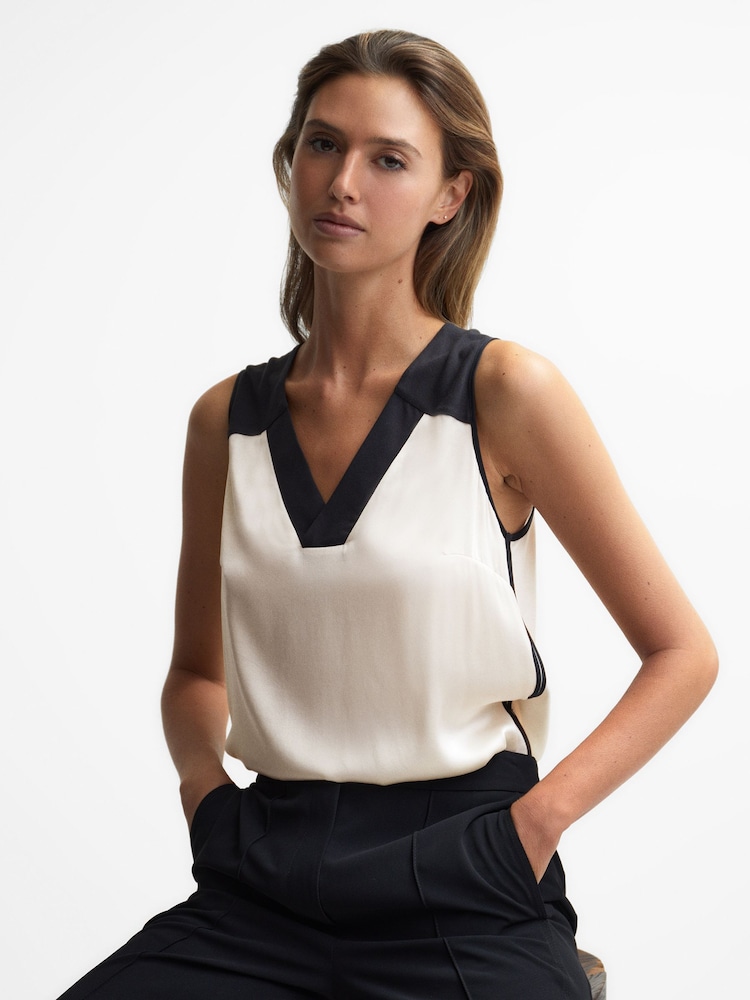 Reiss Black/Blush Sadie Colourblock Silk Vest - Image 1 of 6