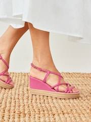 Pink Forever Comfort Leather Asymmetric Strappy Wedges - Image 1 of 6