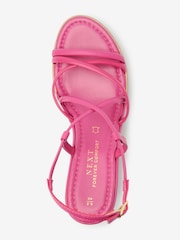 Pink Forever Comfort Leather Asymmetric Strappy Wedges - Image 4 of 6
