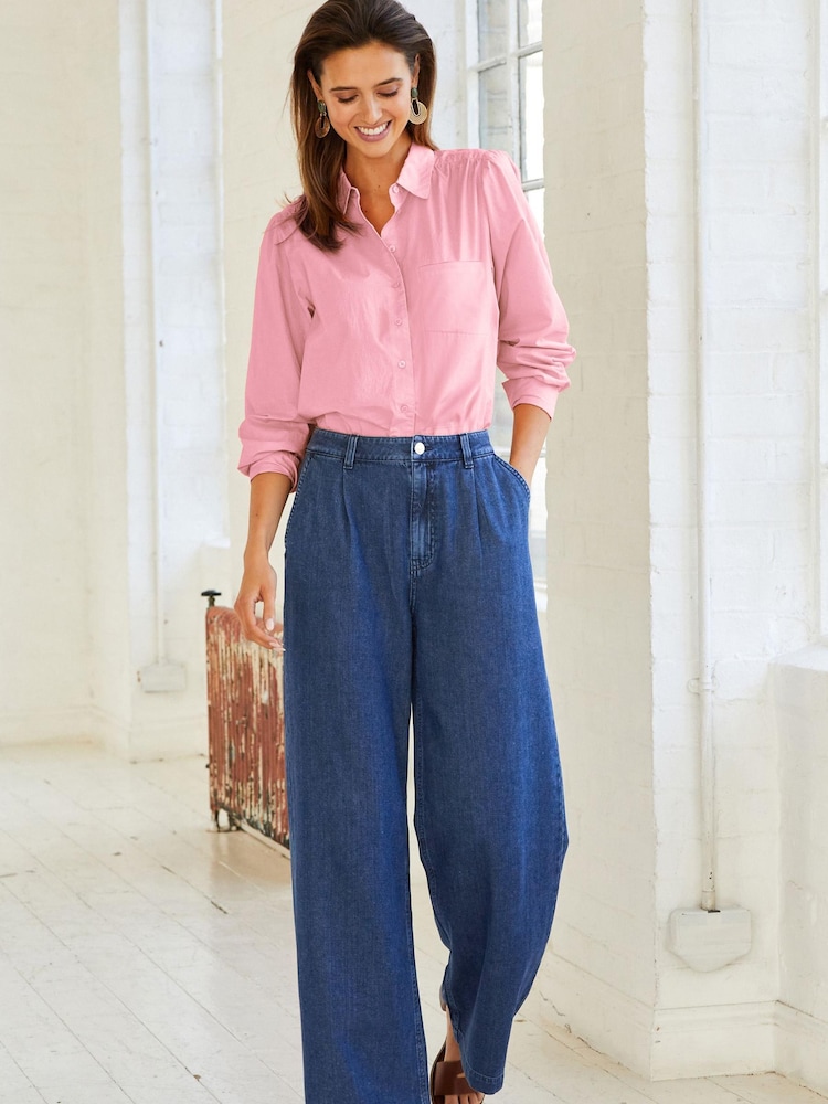 Dark Blue Super Soft TENCEL™ Wide Leg Trousers - Image 1 of 4