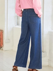 Dark Blue Super Soft TENCEL™ Wide Leg Trousers - Image 2 of 4