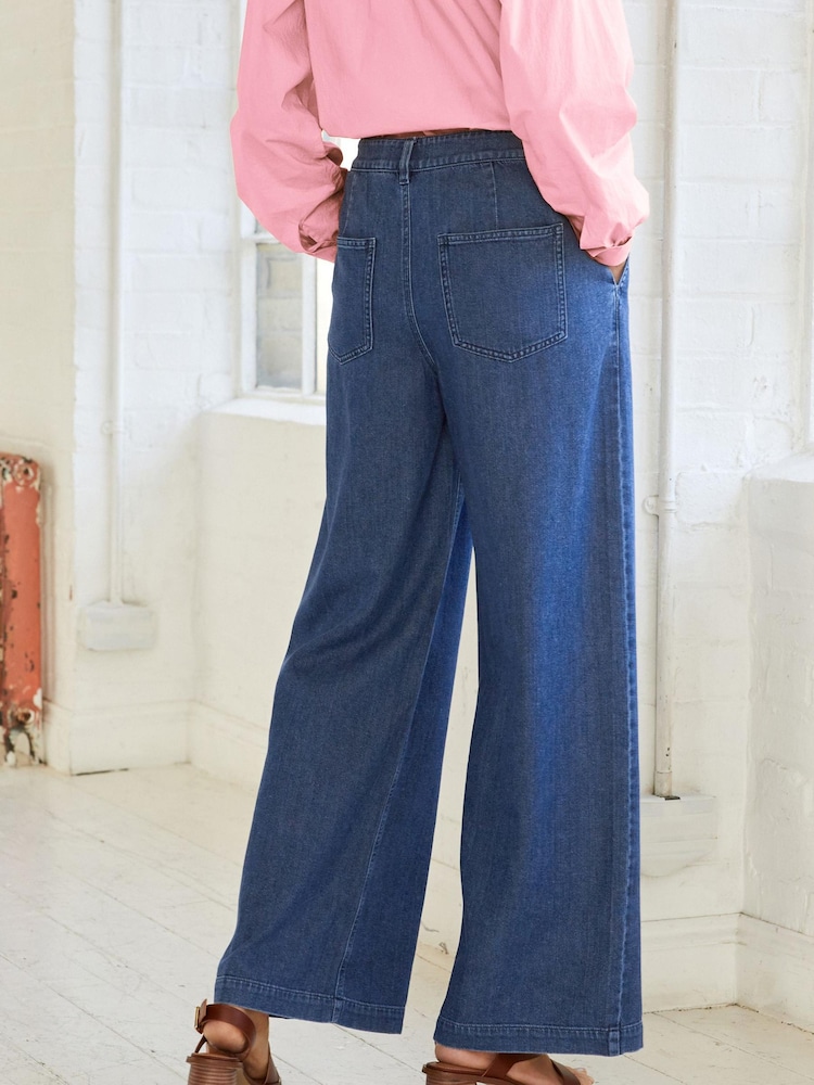 Dark Blue Super Soft TENCEL™ Wide Leg Trousers - Image 2 of 4