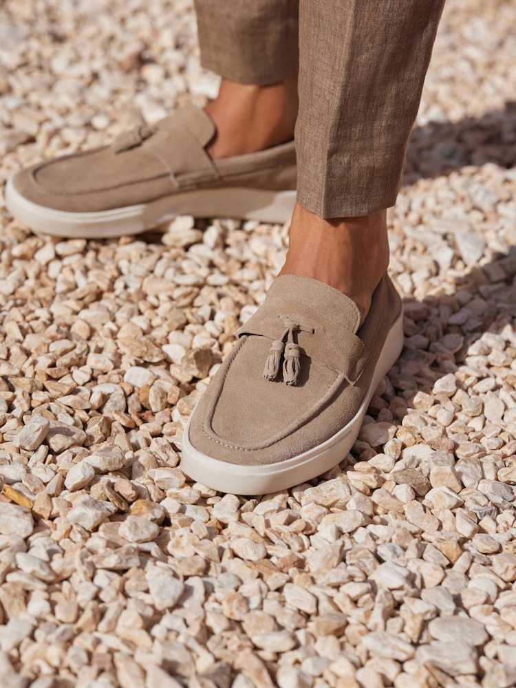 Stone Suede Tassel Loafers - Image 1 of 6