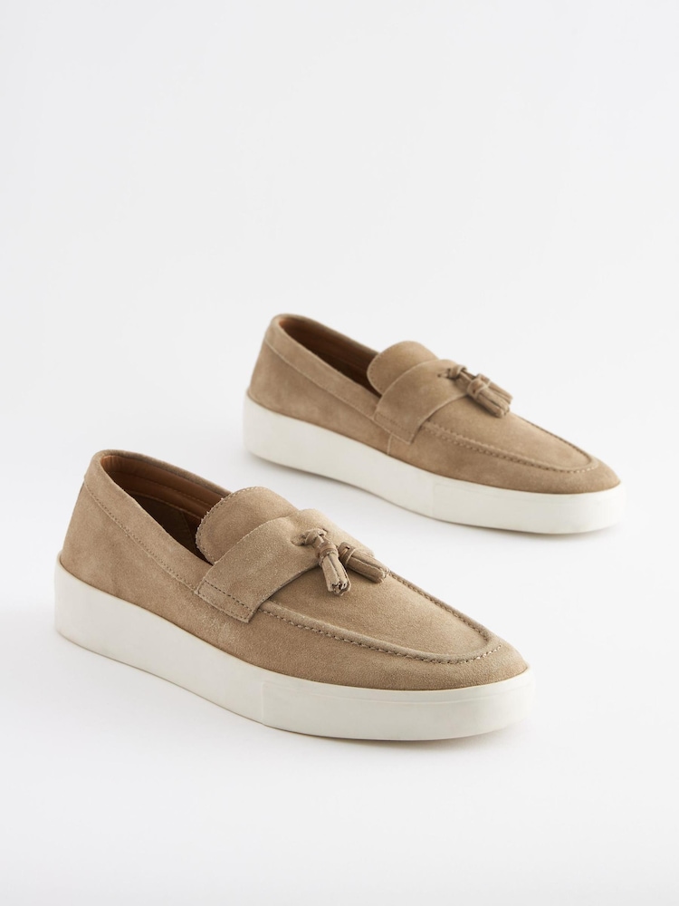 Stone Suede Tassel Loafers - Image 2 of 6