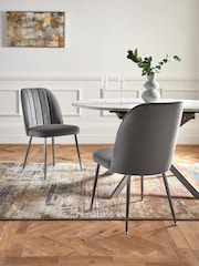 Set of 2 Soft Velvet Mid Grey Chrome Leg Dining Chairs - Image 1 of 8