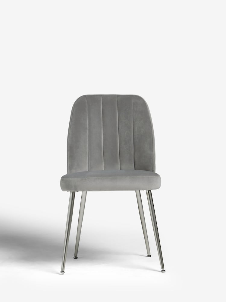 Set of 2 Soft Velvet Mid Grey Chrome Leg Dining Chairs - Image 2 of 8