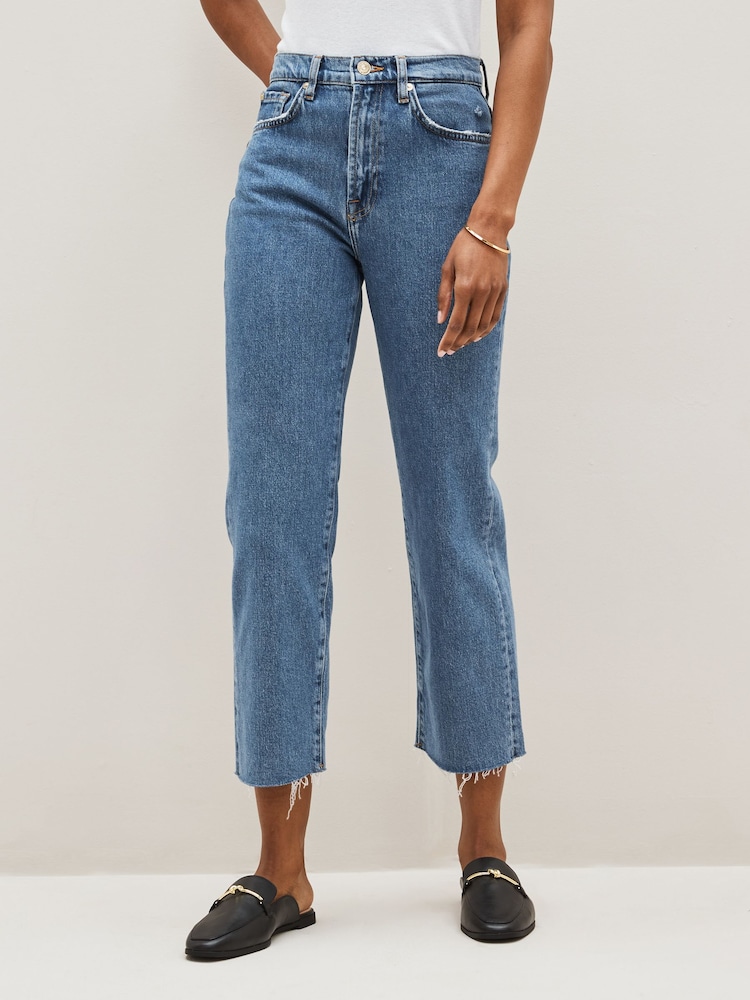 7 For All Mankind Logan Stovepipe Straight Crop Raw Cut Hem Jeans - Image 1 of 5