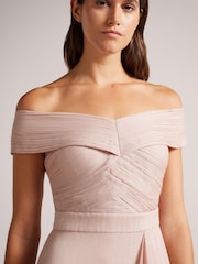 Ted Baker Pink Edenio Bardot Midi Dress With Ruffle Skirt - Image 3 of 5
