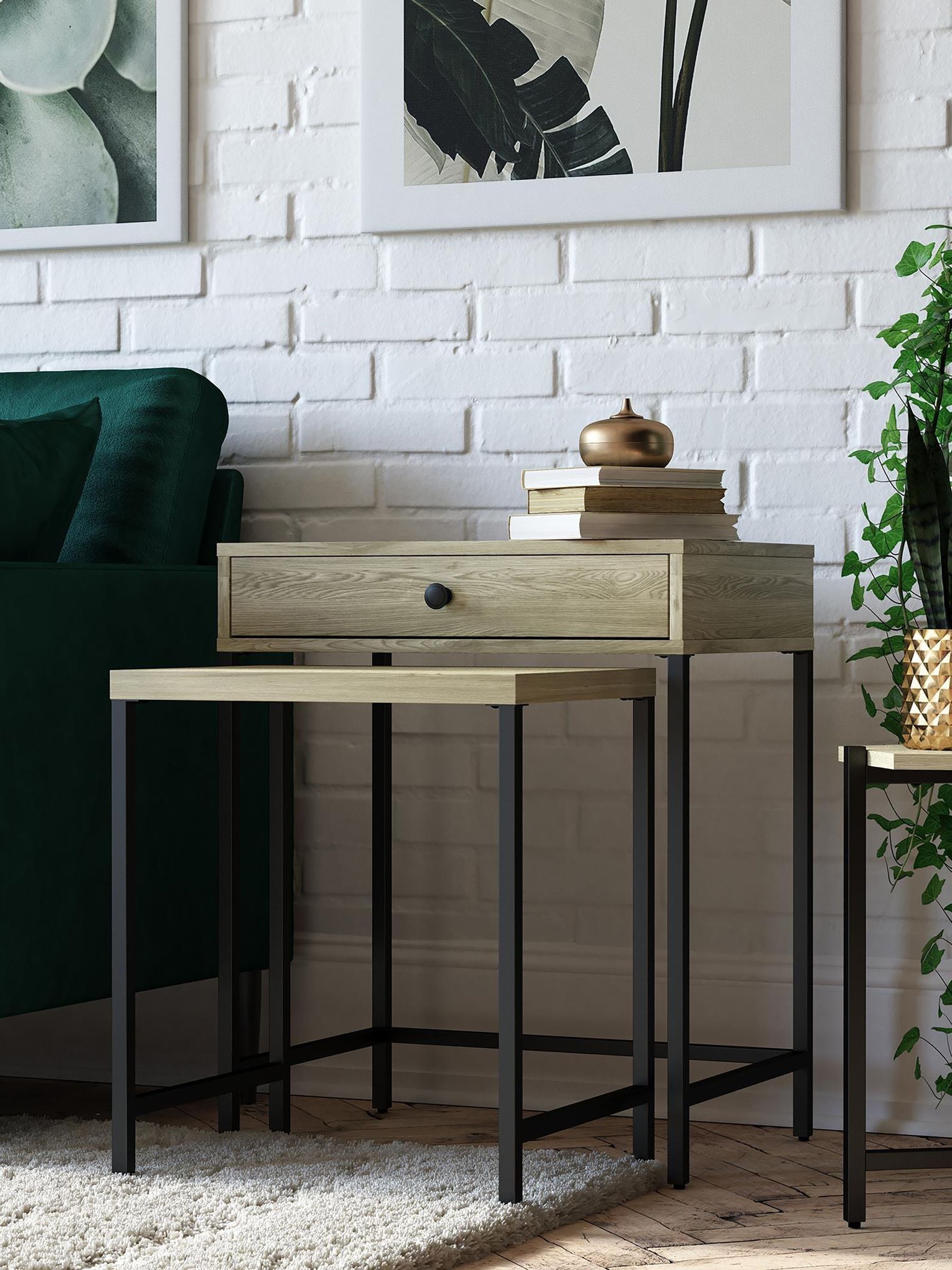 Dorel Home Unisex Linseed Oak Europe Tamlin Nest Of 2 Side Tables - Image 3