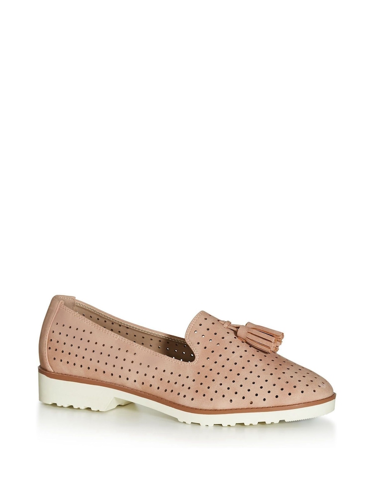 Evans Pink Wide Fit Perforated Loafers - Image 1 of 1 Evans Pink Wide Fit Perforated Loafers - Image 1 of 1