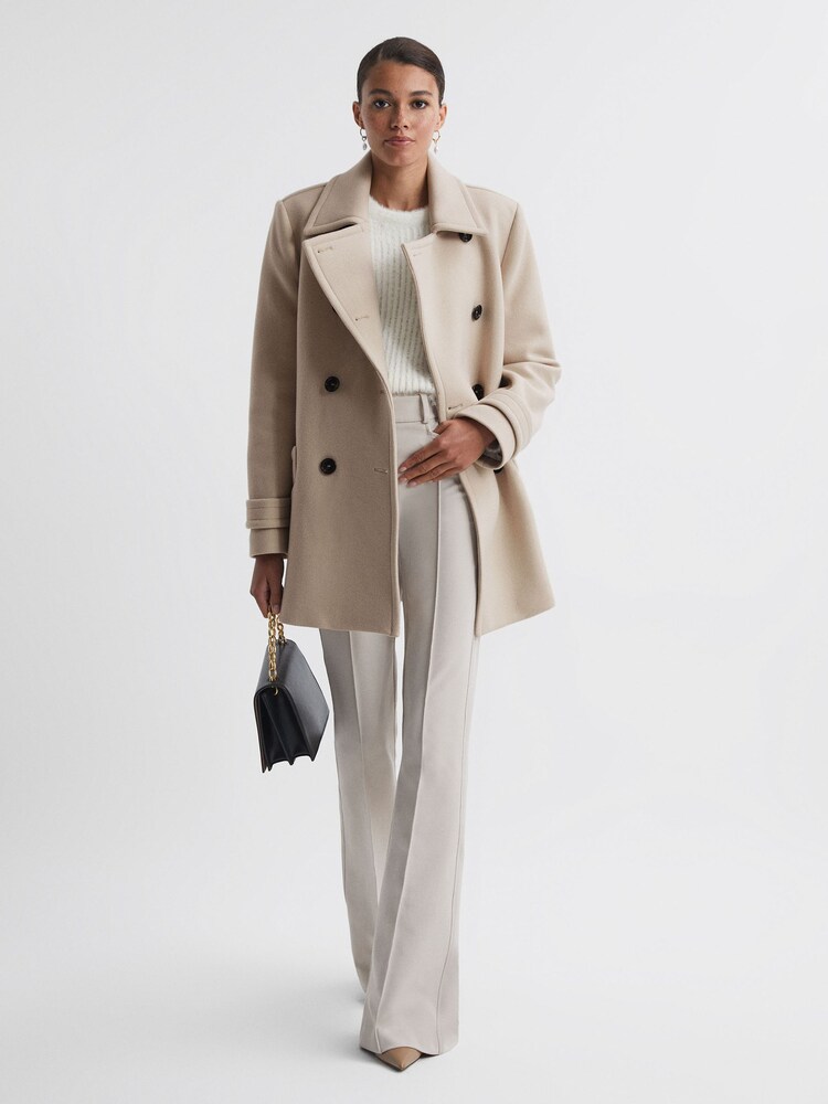 Reiss Stone Maisie Wool Blend Double Breasted Coat - Image 1 of 7