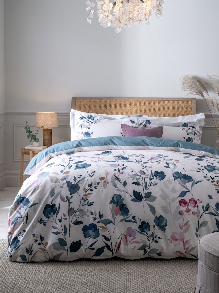 Blue/White Floral Oxford Edge Reversible 100% Cotton Duvet Cover and Pillowcase Set - Image 2 of 5 Blue/White Floral Oxford Edge Reversible 100% Cotton Duvet Cover and Pillowcase Set - Image 2 of 5