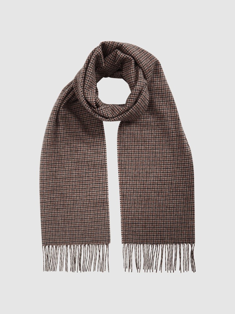 Reiss Chocolate Clay Wool-Blend Dogtooth Scarf - Image 1 of 4