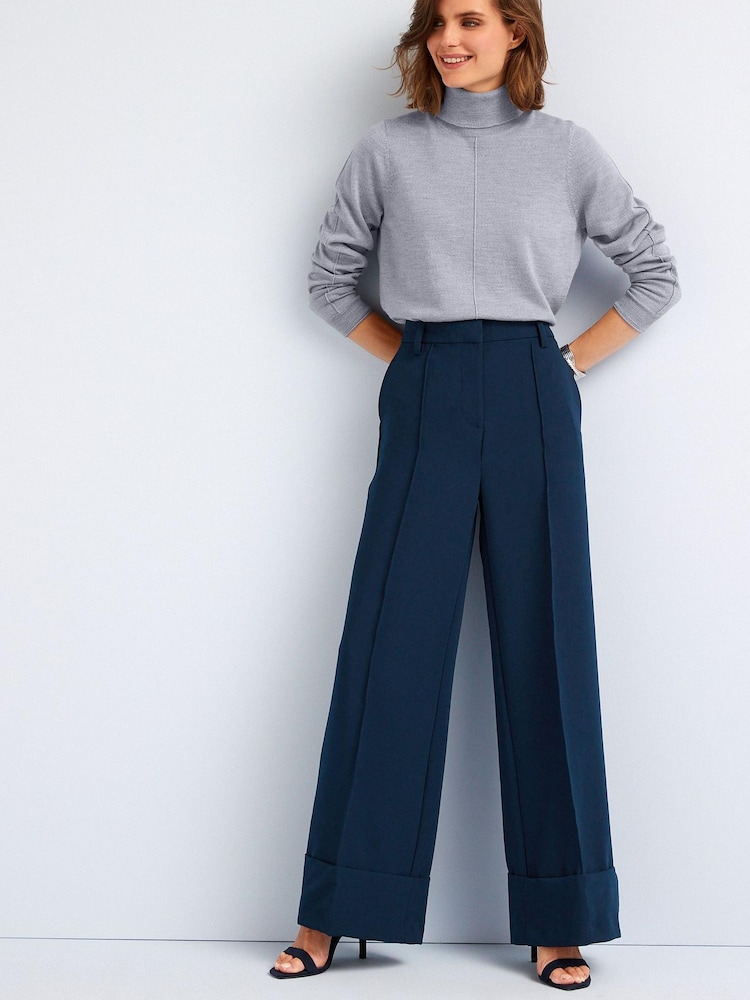 Marineblau/blau - Tailored-Hose mit weitem Bein und Umschlag - Bild 1 von 2