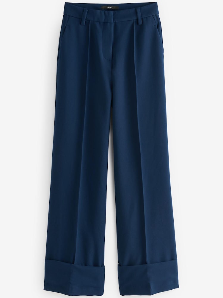 Marineblau/blau - Tailored-Hose mit weitem Bein und Umschlag - Bild 2 von 2