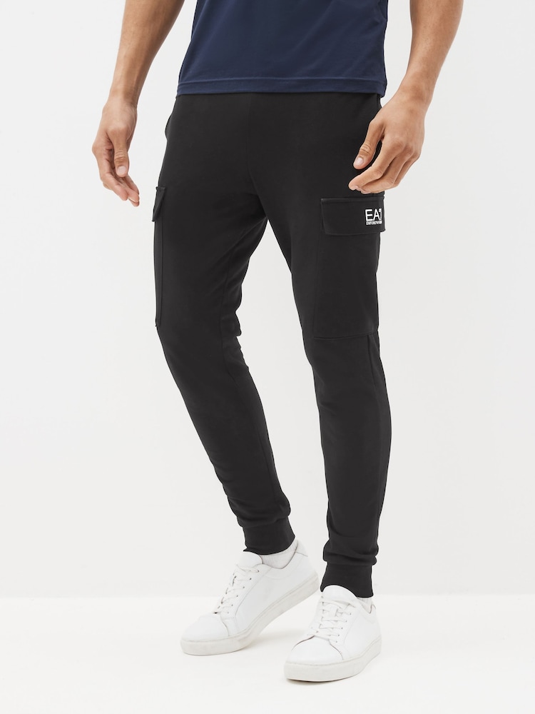 Emporio Armani EA7 Core ID 100% Cotton Cargo Black Joggers - Image 1 of 5