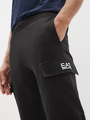 Emporio Armani EA7 Core ID 100% Cotton Cargo Black Joggers - Image 3 of 5