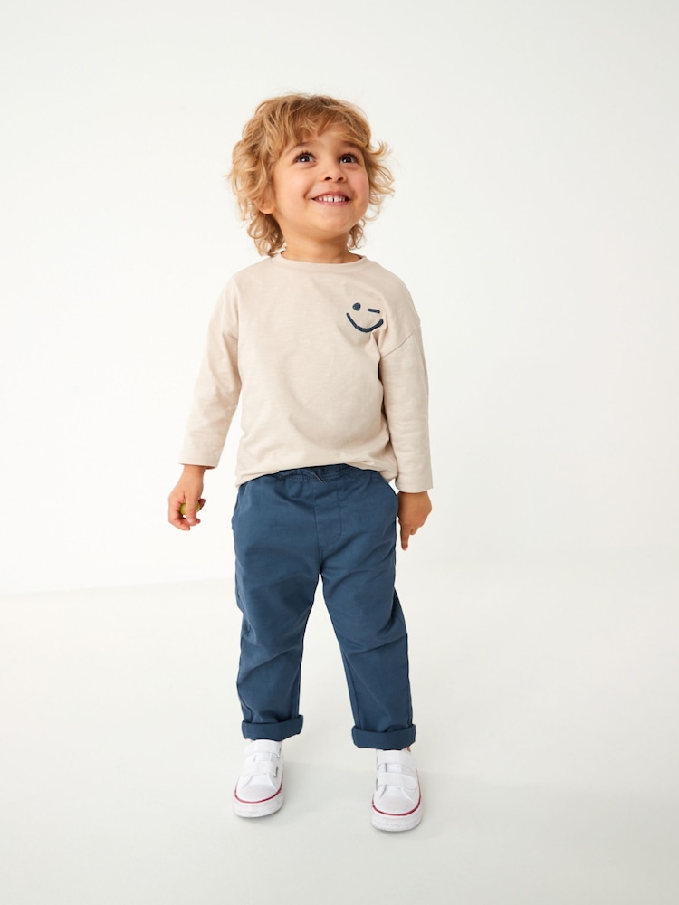 Blue Loose Fit Pull-On Chino Trousers (3mths-7yrs) - Image 2 of 5 Blue Loose Fit Pull-On Chino Trousers (3mths-7yrs) - Image 2 of 5