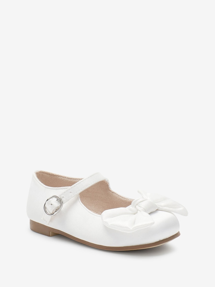 White Bow Stain Resistant Satin Bridesmaid Collection Mary Jane Occasion Shoes - Image 2 of 5 White Bow Stain Resistant Satin Bridesmaid Collection Mary Jane Occasion Shoes - Image 2 of 5