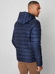 Threadbare Navy Blue Matte Finish Padded Showerproof Hooded Jacket - Image 2 of 5