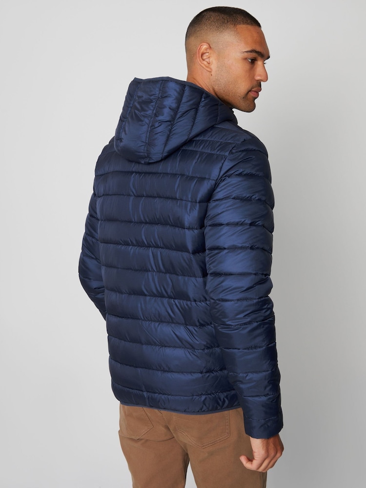 Threadbare Navy Blue Matte Finish Padded Showerproof Hooded Jacket - Image 2 of 5