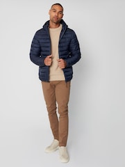 Threadbare Navy Blue Matte Finish Padded Showerproof Hooded Jacket - Image 3 of 5