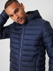 Threadbare Navy Blue Matte Finish Padded Showerproof Hooded Jacket - Image 5 of 5