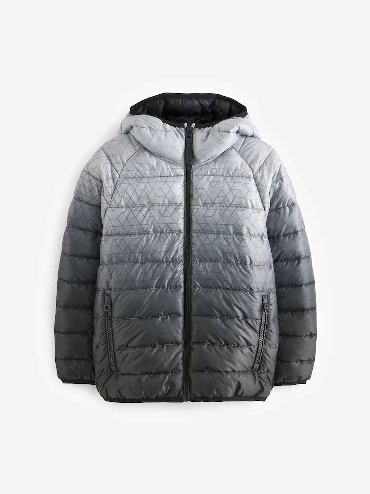 Black/Grey Quilted Midweight Hooded Jacket (3-16yrs) - Image 1 of 6