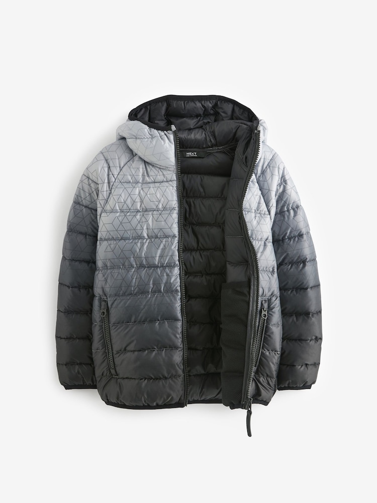 Black/Grey Quilted Midweight Hooded Jacket (3-16yrs) - Image 2 of 6 Black/Grey Quilted Midweight Hooded Jacket (3-16yrs) - Image 2 of 6