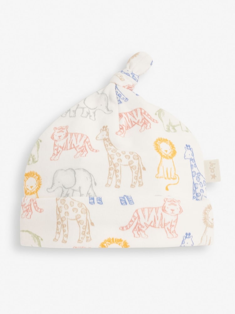 JoJo Maman Bébé Cream Safari Print Cotton Baby Hat - Image 1 of 2