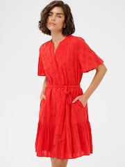 Kaffe Red KAfiona Tiered Shirt Dress - Image 1 of 6